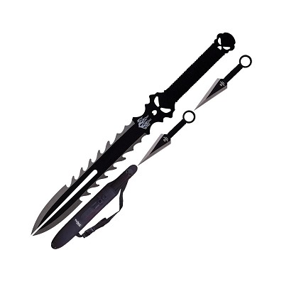 Fantasy Sword with Two Throwing Knives Set - Black