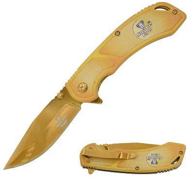 8 Inch Golden Finish Spring Assist Pocket Folder Knife