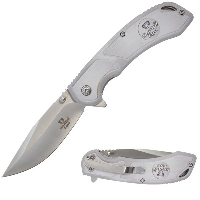 8 Inch White and Satin Finish Spring Assist Pocket Folder Knife