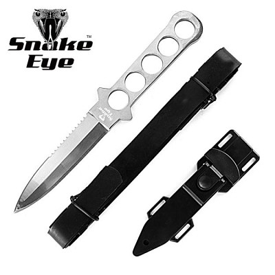 8.5 Inch Fixed Blade Silver Diving Knife Dagger with Adjustable Leg Strap Sheath