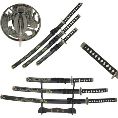 3-Piece Black Dragon Samurai Set - Strength and Wisdom