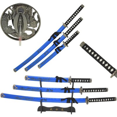 3-Piece Blue Dragon Samurai Sword Set