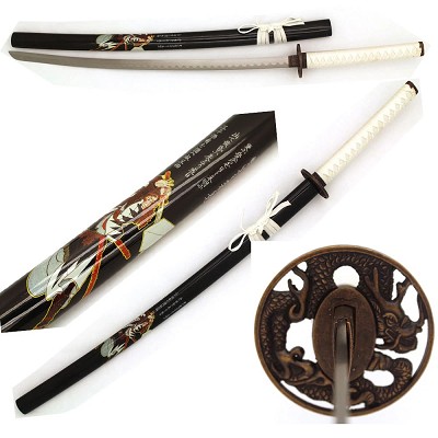 Two Tone Samurai Design Katana Sword Dragon Design Tsuba