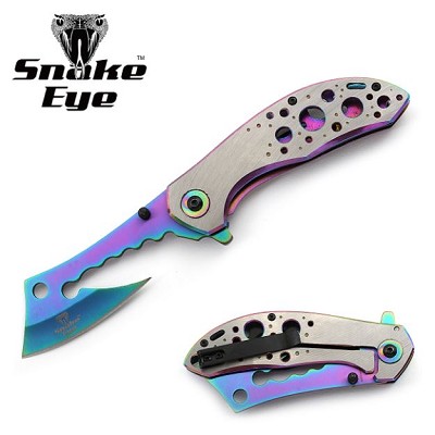 8 Inch Rainbow Axe Style Cleaver Blade Spring Assist Knife
