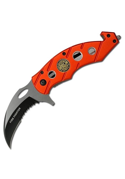 Karambit Style Tactical Knife - Red Fire Fighter Handle