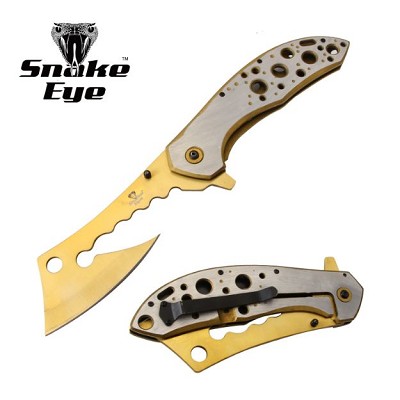 12 Inch Tactical Jumbo Axe Style Cleaver Golden Blade Spring Assist Knife