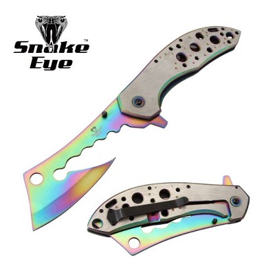 12 Inch Tactical Jumbo Axe Style Cleaver Rainbow Blade Spring Assist Knife