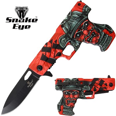 Gun Handle Spring-Assisted Knife - Samurai Demon
