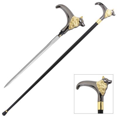 37 Inch Wolf Handle  Walking Cane With Sword