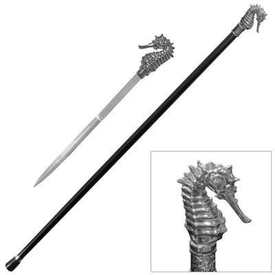 37 Inch Sea Horse Shape Walking cane with Hidden Blade Sword