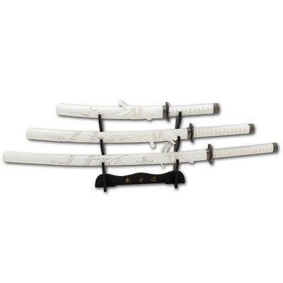 3 Pcs White Dragon Samurai Sword Set with Stand