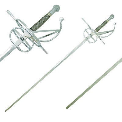 46.5 Inch Fencing Rapier Spiral Swept Hilt-Sword Silver
