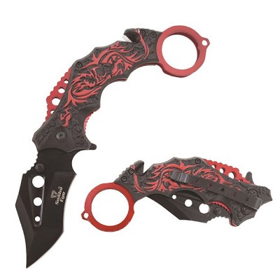 Tactical Karambit Spring Assist Knife Finger Ring Stiff Grip