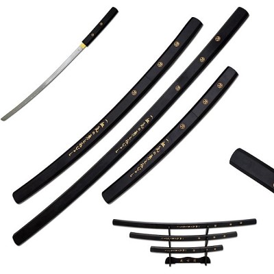 3 Pcs Shirasaya Black Wooden Samurai Sword Set Katana