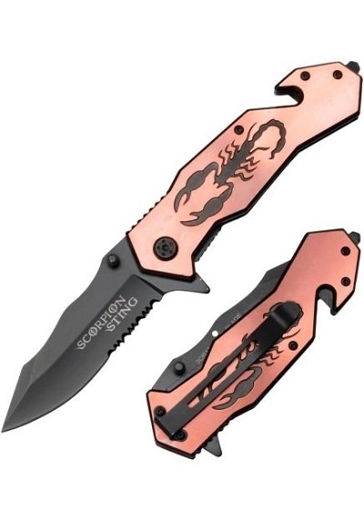 Rescue Style Spring-Assisted Knife - Scorpion Handle