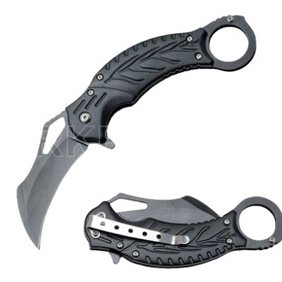 Karambit Spring-Assisted Knife with Thumb Ring - Black