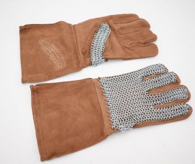 Leather Gloves with Chainmail Silver 14.5 Inch