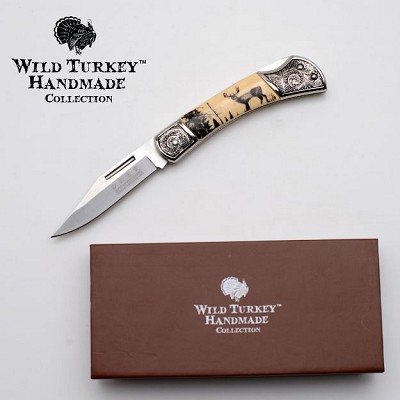 7.25 Inch Scrimshaw Lock Back Folding Knife - Deer