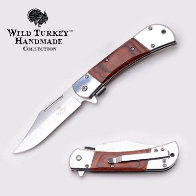 Handmade Spring Assist Folding Knife Brown Wood Handle