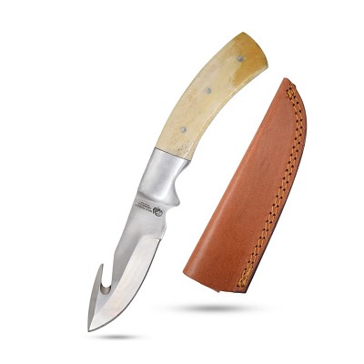 Handmade Full Tang Fix Blade Gut Hook Knife Real Bone Handle
