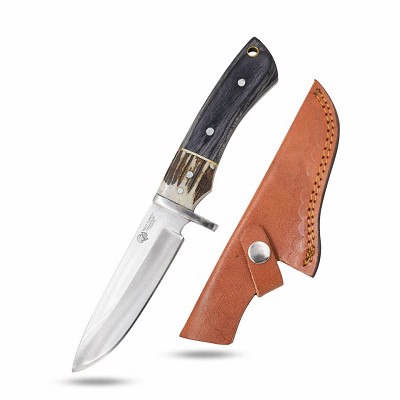 Handmade Fixed Blade Knife - Wood - Stag and Wood Handle