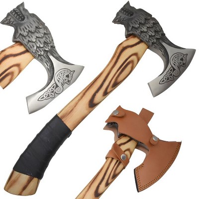 Medieval Warrior - Viking Tomahawk - Leather Wrapped Ash Wood Handle