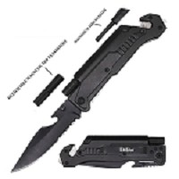 6-in-1 Survival Rescue Folding Spring Assist Pocket Knife with LED Light Tool