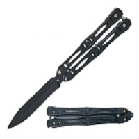 9 Inch Balisong Butterfly Knife Black Skeletonized Handle