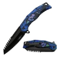 Blue Grim Reaper Skull Fantasy Spring Assist Pocket Knife