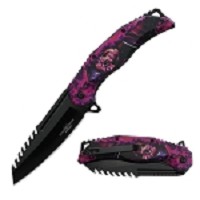 Pink Grim Reaper Skull Fantasy Spring Assist Pocket Knife