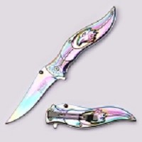 Dark Fantasy Eagle Head- Spring-Assisted Knife - Rainbow