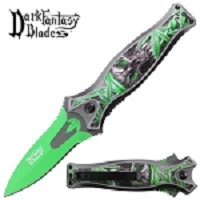 8.25 Inch Dark Fantasy Skull & Marijuana Leaf Spring Assisted Knife
