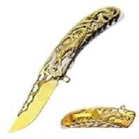 Dark Fantasy Spring-Assisted Knife - Golden Dragon