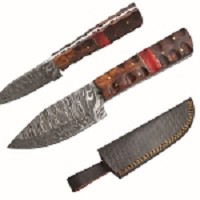 Old Ram Handmade Full Tang Damascus Steel Skinner Knife with Two-Tone Wood Handle
