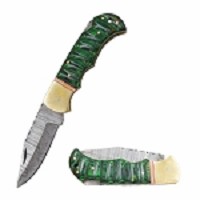 Wild Turkey - Damascus Steel Blade Folding - Green