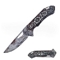 Floral Design 7.7 Inch Overall Spring Assisted Knife - Patina Finish