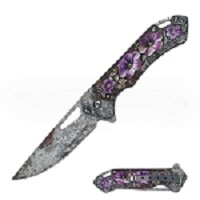 Purple Floral Design 7.7 Inch Overall Spring Assisted Knife