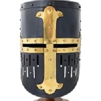 18 Gauge Steel Medieval Templar Brass Crusader Helmet - Black