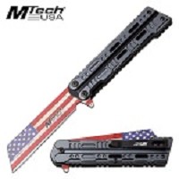 Mtech USA Flag Blade Spring Assisted Pocket Knife Blue Handle