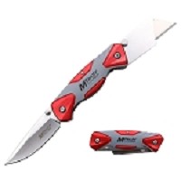 Manual Folding Knife with Red Aluminum Handle - Clip & Utility Cutter Blade
