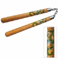 Green Chinese Oriental Dragon Wooden Nunchaku