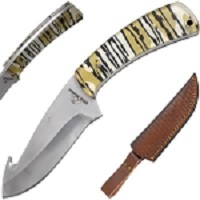 8 Inch Handmade Fixed Blade Hunting Gut Hook Knife - Tiger-Stripe Camo
