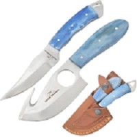 Handmade Two Piece Hunting Knife Set Gut Hook and Skinner Bone Handles