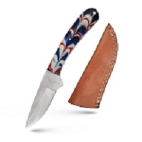 8 Inch Handmade Fixed Blade Knife - Blue Pearl Resin Handle