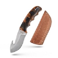 6.5 Inch Handmade Gut Hook Skinner Knife Red Resin Handle 
