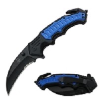 Rescue Spring Assisted Karambit Blue Knife - Serrated Blade
