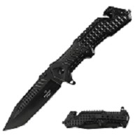 Black Tactical Spring Assisted Knife - Tanto Blade