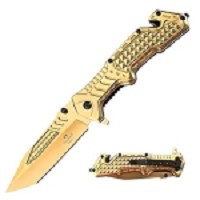 Golden Tactical Spring Assisted Knife - Tanto Blade