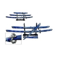 3 Piece Blue Oda Nabunga Sword Set Red with Stand