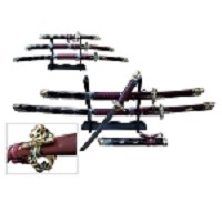 3 Piece Red Oda Nabunga Sword Set Red with Stand